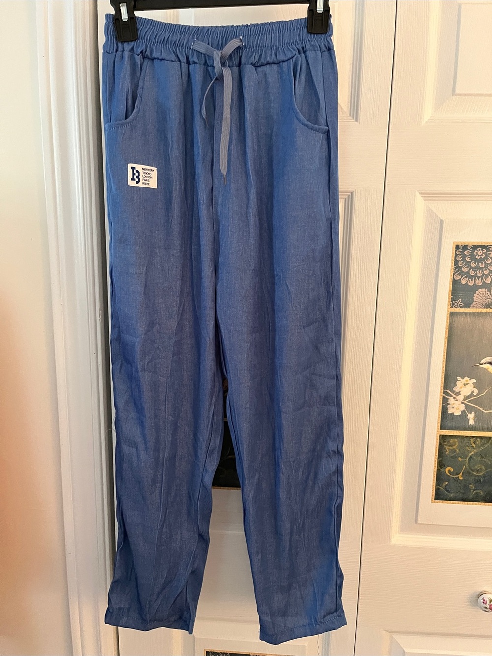 Casual Blue Drawstring Lounge Pants with Patch